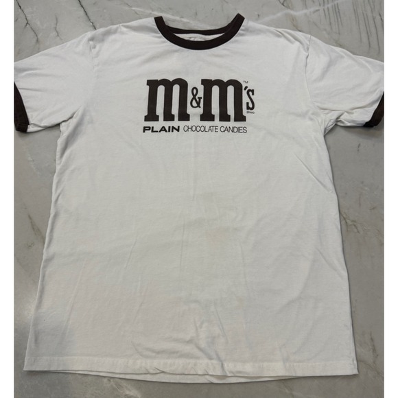 M&M'S Other - M&M's Plain Chocolate Candies Ringer T-Shirt White Brown Logo Graphic Unisex L
